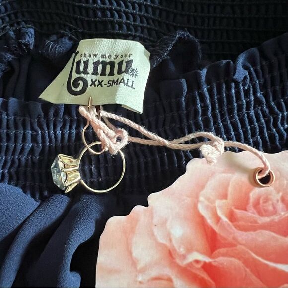 Show Me Your Mumu Hacienda Off The Shoulder Maxi Dress Rich Navy Crisp Size XXS - Picture 14 of 16